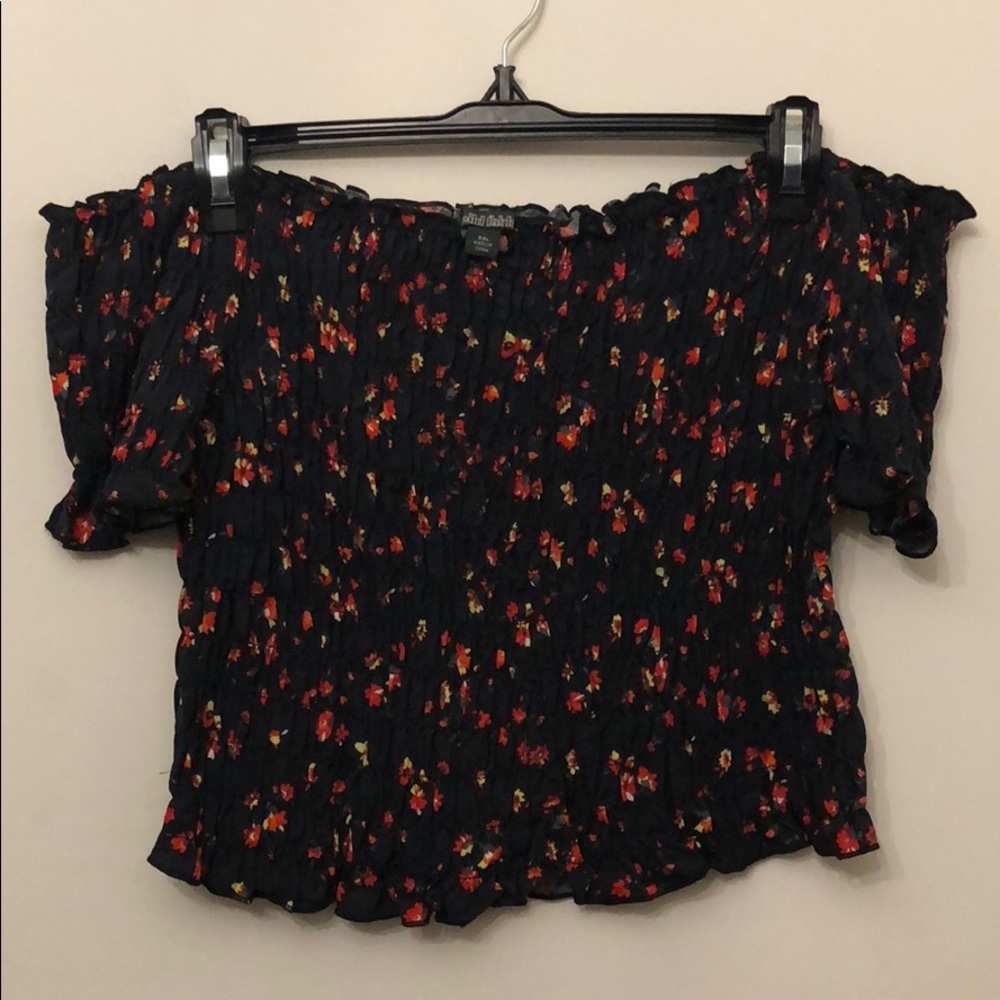 Stretch floral off the shoulder crop top